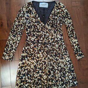 Valentino Hiver 2008 women's leopard print long sleeve dress in size small